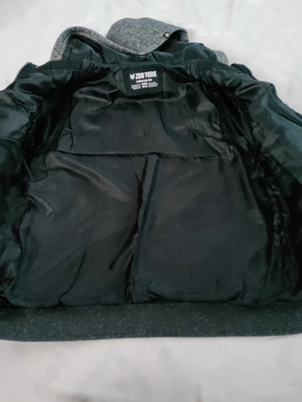 Zoo York Black Puffer Jacket with Gray Hood & Sleeves